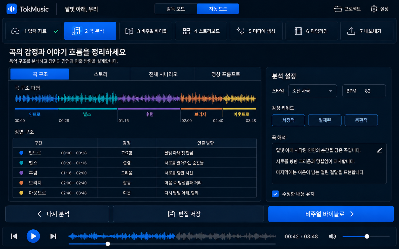 TokMusic 곡 분석 화면